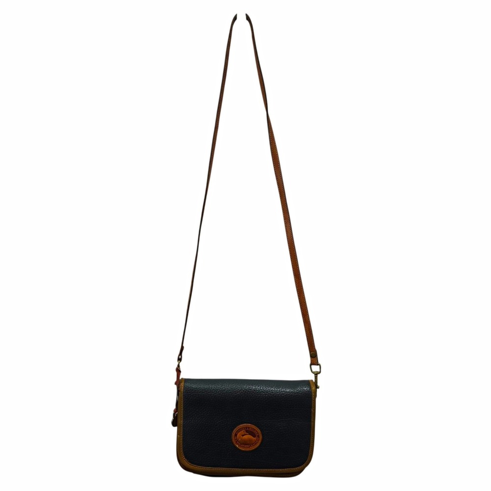Vintage Dooney & Bourke AWL Black Tan Leather Crossbody Shoulder Bag Duck Logo
